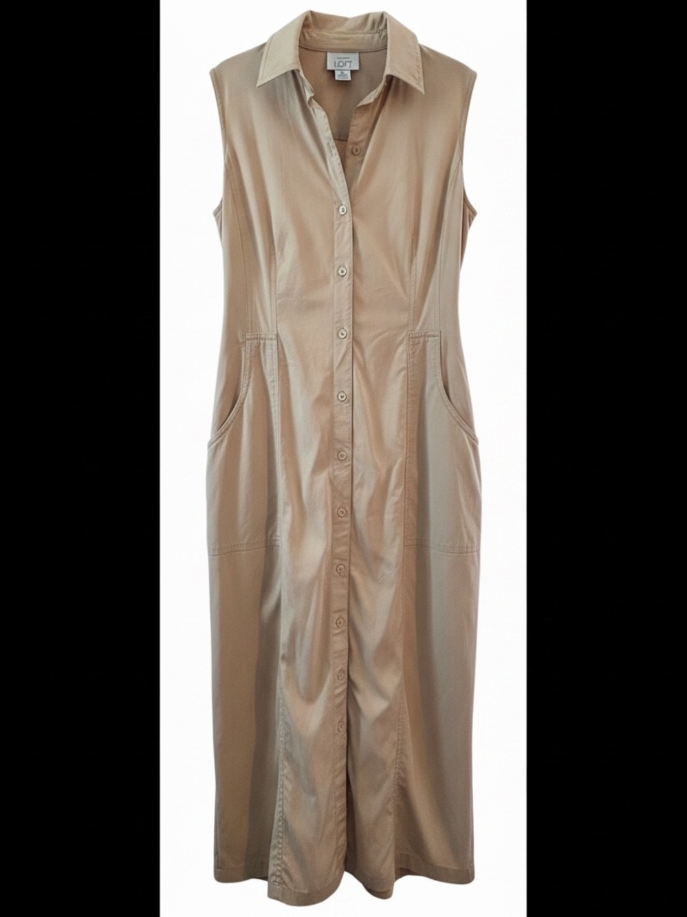 LOFT Sleeveless Shirt Dress in Light Beige. Ladies size 10. Timeless - Picture 2 of 9